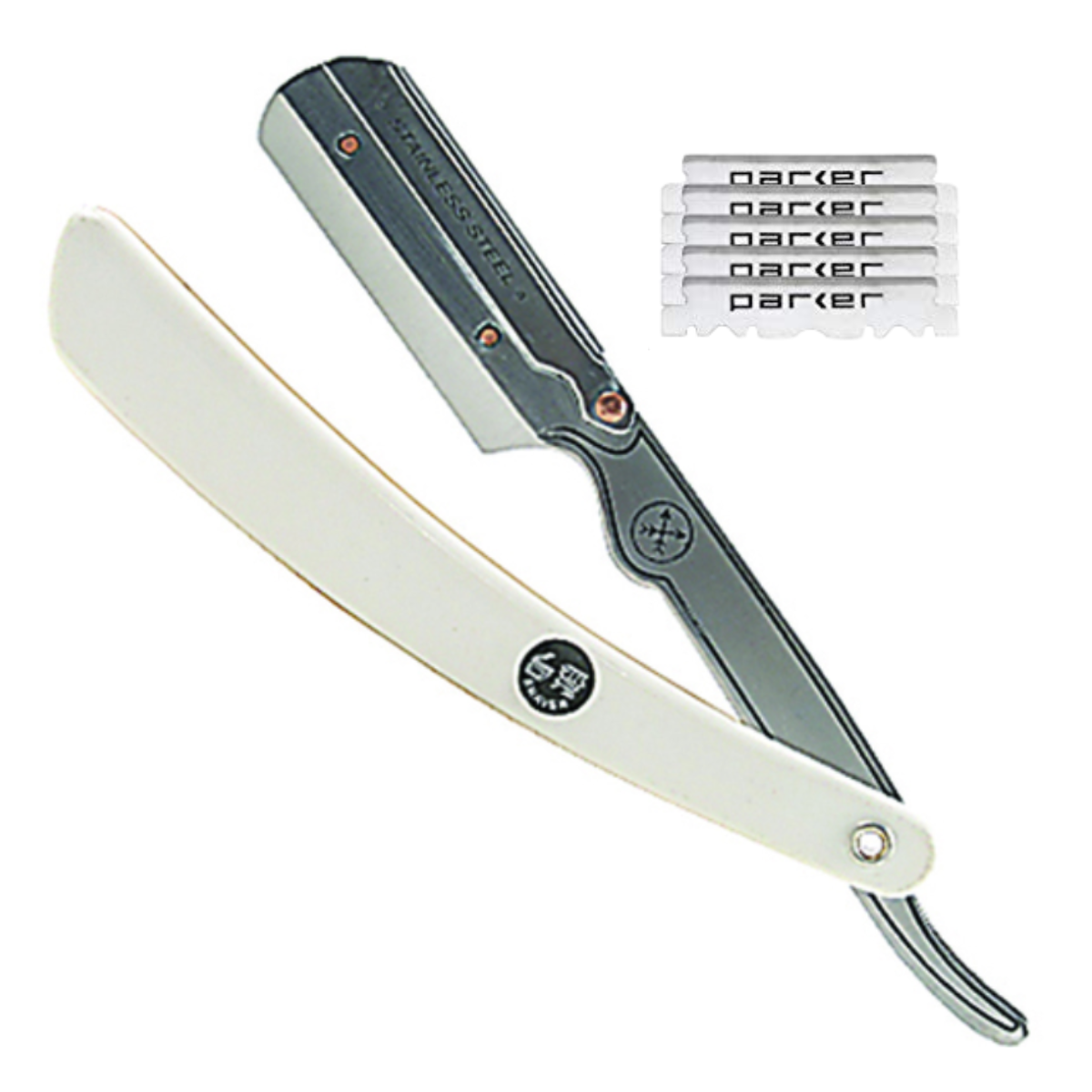 Porta-navaja Barbero recta, parker, SRW Blanca, Acero Inoxidable